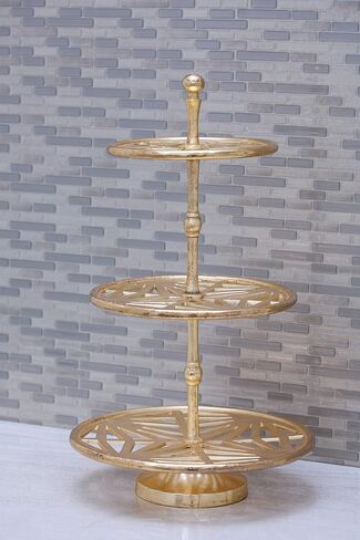 Deco 79 Aluminum 3 Tiered Tiered Server, 13" x 13" x 21", Gold in Saudi Arabia