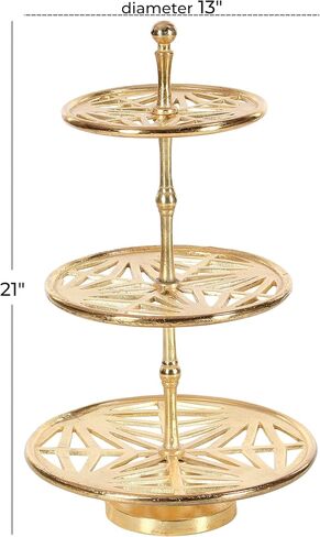 Deco 79 Aluminum 3 Tiered Tiered Server, 13" x 13" x 21", Gold in Saudi Arabia