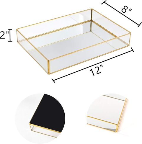 YCOCO Mirrored Counter Trays Makeup Jewelry Organizer Decorative Polygon Tray for Dresser,Bathroom,Bedroom,Cosmetics Vanity Tray,Gold in Saudi Arabia
