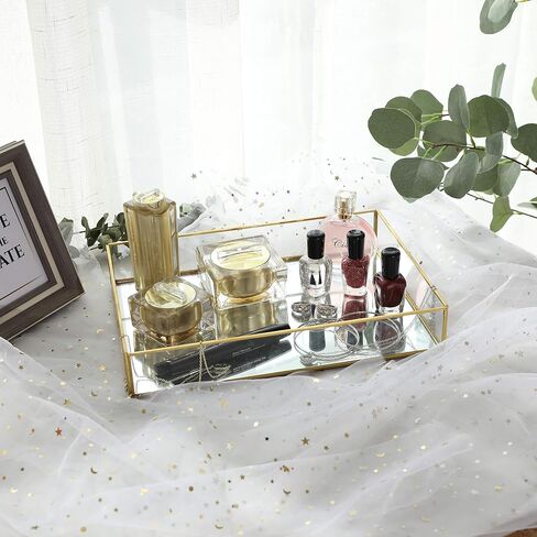 YCOCO Mirrored Counter Trays Makeup Jewelry Organizer Decorative Polygon Tray for Dresser,Bathroom,Bedroom,Cosmetics Vanity Tray,Gold in Saudi Arabia