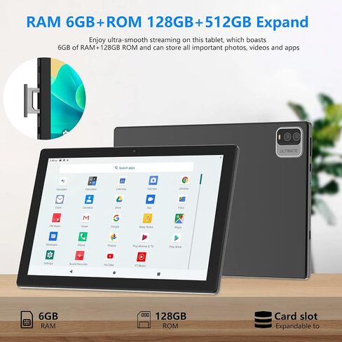 Tablet with Keyboard, 2 in 1 Tablet 10 inch, 6GB RAM 128GB ROM 1T Expansion Tablet Android, 2.4Ghz/5Ghz/wifi 6 Tablet PC, IPS Screen, Dual Camera, 6000mAh Battery, with Case, Stylus, Black in Saudi Arabia
