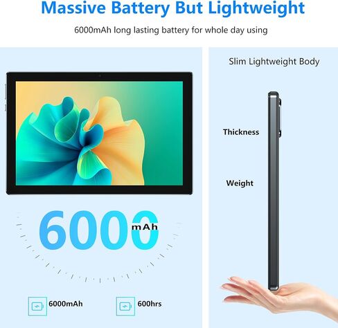 Tablet with Keyboard, 2 in 1 Tablet 10 inch, 6GB RAM 128GB ROM 1T Expansion Tablet Android, 2.4Ghz/5Ghz/wifi 6 Tablet PC, IPS Screen, Dual Camera, 6000mAh Battery, with Case, Stylus, Black in Saudi Arabia