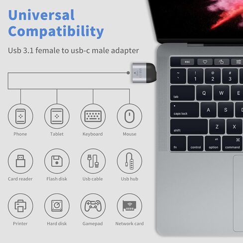 Duttek USB C إلى USB 3.1 محول، 10 جيجابت في الثانية USB A إلى USB C محول، USB C ذكر إلى USB 3.0 محول أنثى متوافق مع الكمبيوتر المحمول، الكمبيوتر الشخصي، الشاحن، بنك الطاقة، Quest Link إلخ 1pack in Saudi Arabia