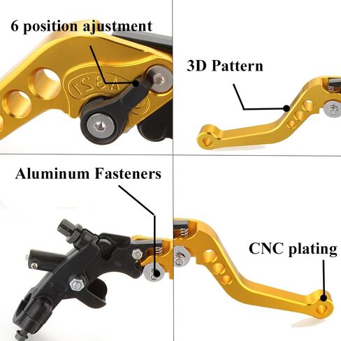 زوج واحد من مقود الفرامل 7/8 بوصة CNC من الألومنيوم المقود العالمي للدراجات النارية مناسب للعلامة التجارية 50cc إلى 300cc Street Motorcycle and Scooter Sport Bike Street Bike Dirt Bike مع مقود 22 مم ذهبي in Kuwait