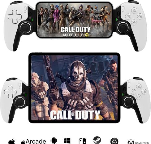 وحدة تحكم لاسلكية لأجهزة iPad والكمبيوتر اللوحي وiPhone/Android/PC/Switch/PS3/PS4 عصا التحكم مع Turbo، تدعم لعبة السحابة المحمولة، البث على PS5/PS4/Xbox/PC، iPhone 15/14، Call of Duty، أبيض in Kuwait