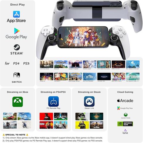 وحدة تحكم لاسلكية لأجهزة iPad والكمبيوتر اللوحي وiPhone/Android/PC/Switch/PS3/PS4 عصا التحكم مع Turbo، تدعم لعبة السحابة المحمولة، البث على PS5/PS4/Xbox/PC، iPhone 15/14، Call of Duty، أبيض in Kuwait