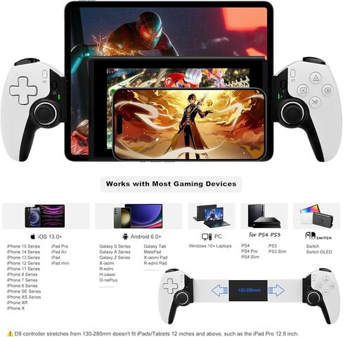 وحدة تحكم لاسلكية لأجهزة iPad والكمبيوتر اللوحي وiPhone/Android/PC/Switch/PS3/PS4 عصا التحكم مع Turbo، تدعم لعبة السحابة المحمولة، البث على PS5/PS4/Xbox/PC، iPhone 15/14، Call of Duty، أبيض in Kuwait