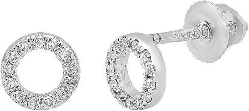 Dazzlingrock Collection Round White Diamond Hollow Circle Shape Stud Earrings for Women (0.10 ctw, Color I-J, Clarity I2-I3) in 925 Sterling Silver in Saudi Arabia