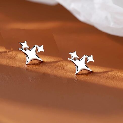 أقراط فضية على شكل نجمة صغيرة، أقراط أنيقة للنساء عصرية | أقراط صغيرة لطيفة للنساء in Kuwait