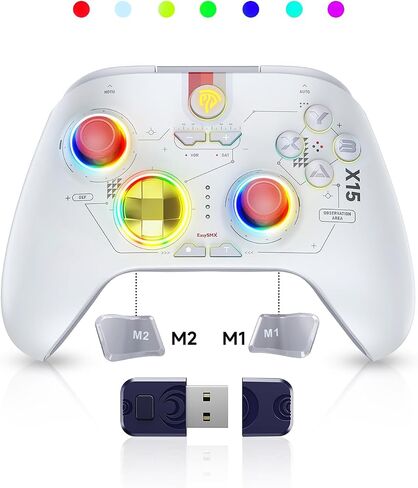 وحدة تحكم لاسلكية EasySMX X15 2.4G لأجهزة الكمبيوتر/Android/Steam/Switch/IOS، مع عصا القاعة/المشغلات، وإضاءة RGB وبلوتوث - مضادة للانجراف in Kuwait