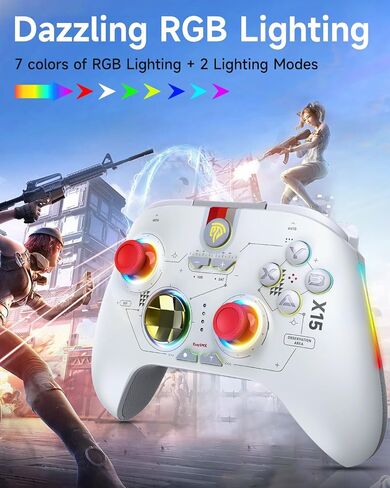 وحدة تحكم لاسلكية EasySMX X15 2.4G لأجهزة الكمبيوتر/Android/Steam/Switch/IOS، مع عصا القاعة/المشغلات، وإضاءة RGB وبلوتوث - مضادة للانجراف in Kuwait