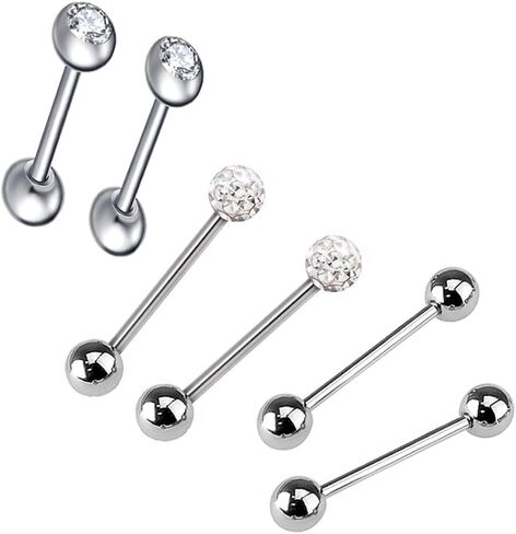 6pc Set Surgical Steel Coated CZ Crystal Ball Barbell Bar Tongue Ring Stud Nipple Body Piercing Jewelry in Saudi Arabia