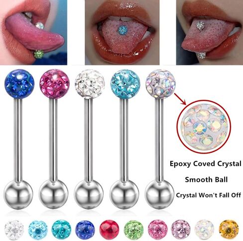 6pc Set Surgical Steel Coated CZ Crystal Ball Barbell Bar Tongue Ring Stud Nipple Body Piercing Jewelry in Saudi Arabia