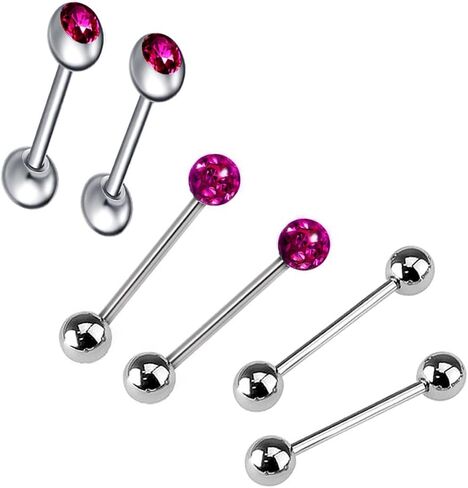 6pc Set Surgical Steel Coated CZ Crystal Ball Barbell Bar Tongue Ring Stud Nipple Body Piercing Jewelry in Saudi Arabia