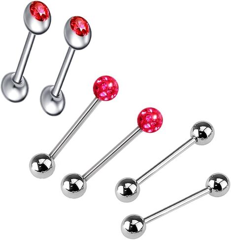 6pc Set Surgical Steel Coated CZ Crystal Ball Barbell Bar Tongue Ring Stud Nipple Body Piercing Jewelry in Saudi Arabia