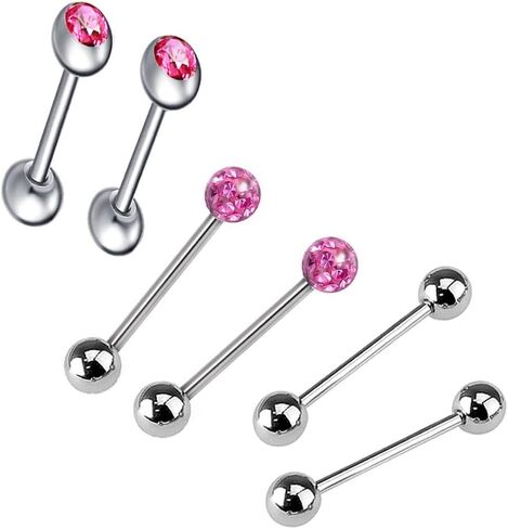 6pc Set Surgical Steel Coated CZ Crystal Ball Barbell Bar Tongue Ring Stud Nipple Body Piercing Jewelry in Saudi Arabia