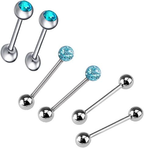 6pc Set Surgical Steel Coated CZ Crystal Ball Barbell Bar Tongue Ring Stud Nipple Body Piercing Jewelry in Saudi Arabia
