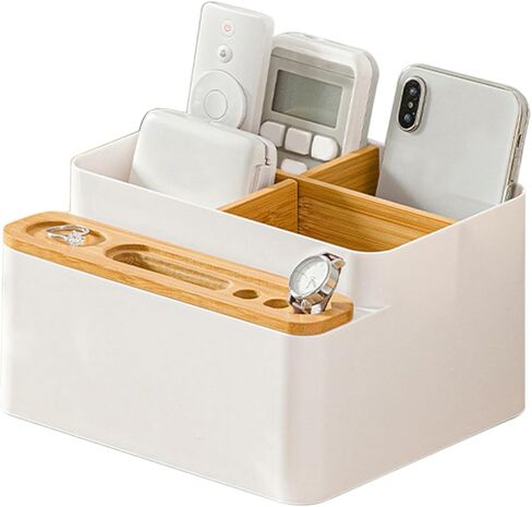 Yuehuam منظم مكتب حامل قلم رصاص مع مقصورات صندوق تخزين الطاولة مع مقسم علبة سطح المكتب مع فواصل خشبية قابلة للتعديل للمكتب المنزلي in Kuwait