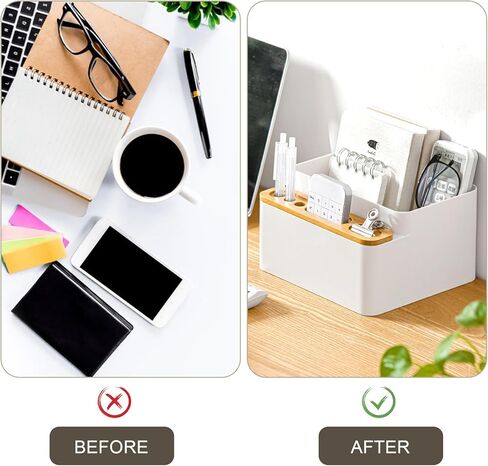 Yuehuam منظم مكتب حامل قلم رصاص مع مقصورات صندوق تخزين الطاولة مع مقسم علبة سطح المكتب مع فواصل خشبية قابلة للتعديل للمكتب المنزلي in Kuwait