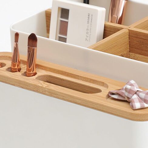 Yuehuam منظم مكتب حامل قلم رصاص مع مقصورات صندوق تخزين الطاولة مع مقسم علبة سطح المكتب مع فواصل خشبية قابلة للتعديل للمكتب المنزلي in Kuwait