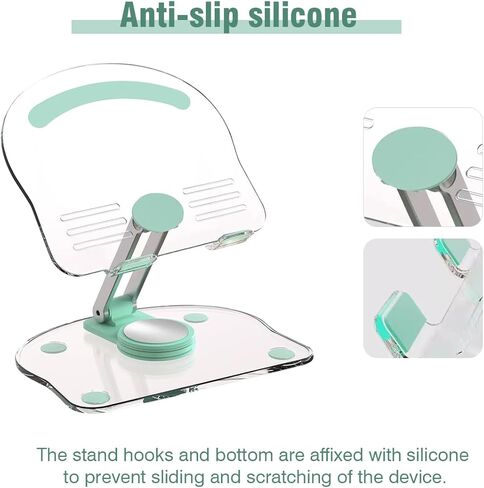 حامل تابلت أكريليك دوّار 360 درجة، حامل تابلت شفاف قابل للطي وقابل للتعديل للمكتب والمنزل والمكتب، متوافق مع جميع الهواتف والأجهزة اللوحية مقاس 4-12.9 بوصة. in Saudi Arabia