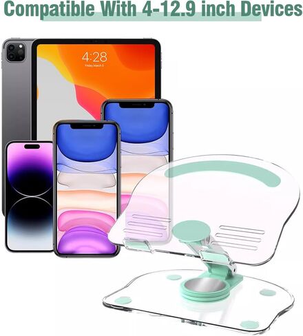 حامل تابلت أكريليك دوّار 360 درجة، حامل تابلت شفاف قابل للطي وقابل للتعديل للمكتب والمنزل والمكتب، متوافق مع جميع الهواتف والأجهزة اللوحية مقاس 4-12.9 بوصة. in Saudi Arabia