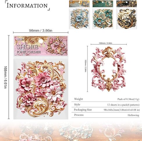 48 ورقة زهرة الدانتيل الإطار الكولاج المواد ورقة القصاصات، إطارات الأزهار خلفية ورقة الزخرفية سكرابوكينغ ورقة الزهور نافذة إطار الصورة ورقة خمر لمستلزمات سجل القصاصات DIY اليومية in Kuwait