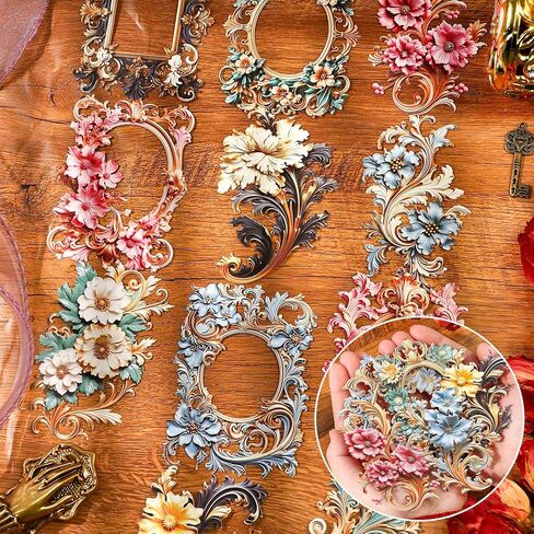 48 ورقة زهرة الدانتيل الإطار الكولاج المواد ورقة القصاصات، إطارات الأزهار خلفية ورقة الزخرفية سكرابوكينغ ورقة الزهور نافذة إطار الصورة ورقة خمر لمستلزمات سجل القصاصات DIY اليومية in Kuwait