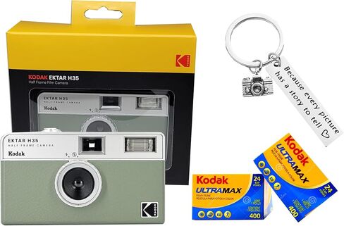 Kodak Ektar H35 Half-Frame Retro Camera Bundled with Kodak Ultramax 400 35mm Film (2 Rolls of 24 Exposures Each) Plus a Bonus Camera-Style Keychain in Saudi Arabia