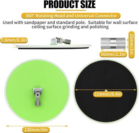 ماكينة صنفرة عمود الحوائط الجافة مقاس 9 بوصة، ماكينة سنفرة حائط دائرية نصف قطرية لطلاء إعداد خطاف وحلقة بديلة من سبائك الألومنيوم لتنظيف الجدران وتلميعها in Kuwait