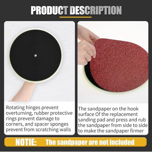 ماكينة صنفرة عمود الحوائط الجافة مقاس 9 بوصة، ماكينة سنفرة حائط دائرية نصف قطرية لطلاء إعداد خطاف وحلقة بديلة من سبائك الألومنيوم لتنظيف الجدران وتلميعها in Kuwait