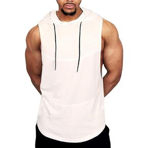 Men’s Workout Hooded Tank Tops Sleeveless Gym Hoodies Bodybuilding Muscle Cut Off T Shirt