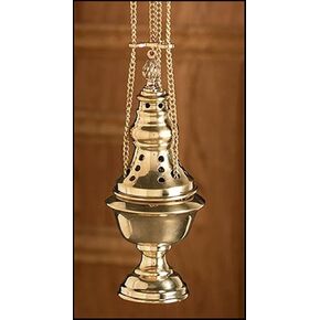 Stratford Chapel Polished Brass Hanging Church Censer, 9 1/2 Inches