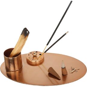 Folkulture Incense Holder or Incense Burner, Modern Insence Ash Catcher or Insense Stick Holder for Home Décor, Metal Tray to Burn Incense Sticks, Incense Cones or Palo Santo, Rosegold