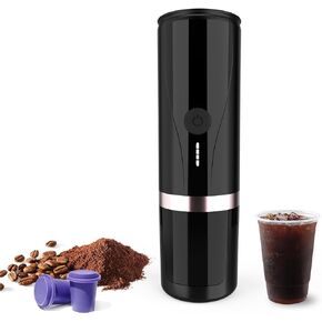 Portable Espresso Machine, Self-Heating Electric Portable Espresso Maker,20 Bar Mini 12V 24V Car Coffee Maker with NS Pods & Ground Coffee for Travel, Camping, Office, Home(Black)