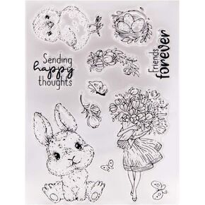 Welcome to Joyful 1pcs Friends Forever Rabbit Love Easter Clear Stamp for Card Making Decoration and Scrapbooking 10.5x14.5cm