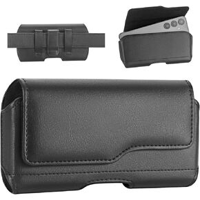 Holster Case for iPhone 15/15 Pro, 14/14 Pro, 13/13 Pro, 12/12 Pro, XR, Samsung Galaxy S24 S23 S22 S21, Phone Pouch Holder with Belt Clip and Flip Cover (Fits Otterbox Commuter Case on) Black