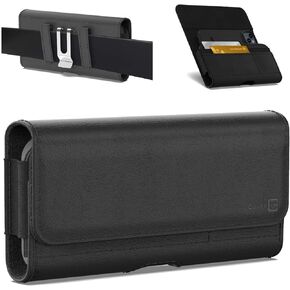 CoverON Holster for Motorola Moto G Power/G Play/Moto G 5G/ G Pure/Moto One 5G Plus/ G100 - Cell Phone Case Belt Clip ID Card Carrying Black Leather Pouch (Fits with Otterbox or Any Case on)
