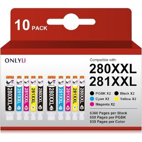 ONLYU Compatible Ink Cartridge Replacement for Canon 280 281 PGI 280 XXL CLI 281 XXL for PIXMA TR8520 TR7520 TS6120 TS6220 TS6320 TS8120 TS8220 TS9120 TS9520 TS9521C TS702 Printer (10 Pack)