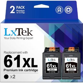 LxTek Remanufactured Ink Cartridge Replacement for HP 61XL 61 XL to Compatible with Envy 4500 5530 5535 5534, DeskJet 2540 1010 1000, OfficeJet 4630 2620 4635 Printer (High Yield, 2 Black)
