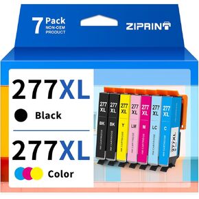 استبدال خرطوشة الحبر المعاد تصنيعها من ZIPRINT لإبسون 277XL 277 T277 للاستخدام مع طابعة XP-850 XP-860 XP-950 XP-960 XP-970 (2 أسود، 1 سماوي، 1 أرجواني، 1 أصفر، 1 سماوي فاتح، 1 أرجواني فاتح)