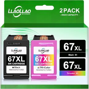 LLAOLLAO Remaunfactured Ink Cartridge Replacement for HP Ink 67 67XL Combo Pack for DeskJet 2755e 2755 4155e 4155 Envy 6055e 6455e 6055 6075 Pro 6452 6458 6475 Printer (1 Black, 1 Tri-Color)