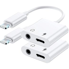 2 Pack Apple Mfi Certified Lightning to 3.5 mm Headphone Jack Adapter for iPhone Dongle Aux Cord 2 in 1 Charger and Aux Audio Splitter Adapter Compatible with iPhone 14 13 12 11 X