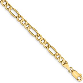 14K Yellow Gold 4.2mm Semi-Solid Figaro Chain Bracelet ~ Length 8'' inches