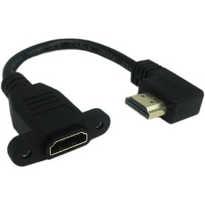 CERRXIAN 15cm 6inch High Speed HDMI 2.0 Down Angle HDMI Male to Female Extension Cable with Screw Hole Panel Mount Support 4K 60Hz Resolution for Blu Ray Player, 3D TV, Roku, Xbox360 (Black) (D)