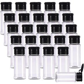 FEOOWV 25Pcs Empty Plastic Spice Bottles Set for Storing Barbecue Seasoning Salt Pepper and More 75 ml/2.5 oz (Black)