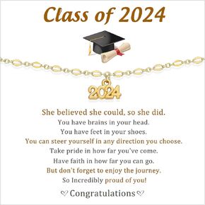 JSJOY Graduation Gifts for Her Class Of 2024 Gold Bracelets for Women 8th Grade High School College Inspirational Gifts for Daughter Granddaughter Sister Friend