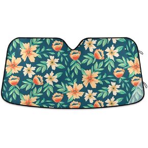 Windshield Sun Shade Sunshade for Car Windshield Cover Sun Shade Sun Shield for Car Windshield Front Window Car Sun Shade Foldable Visor 55" x 27.6" Beige Floral Prints
