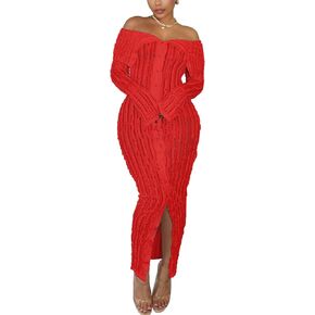 Sexy Off Shoulder Maxi Dress for Women See Through Button Down Pleated Long Sleeve Ruffle Long Dresses Night Out Clubwear