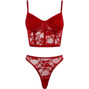 Women Floral Lace Bra and Panty Set Two Piece Underwire Lingerie Set High Waist Sleepwear Bralette Underwear